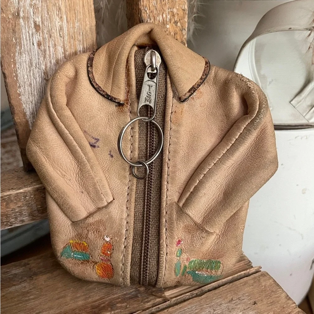 Southwest Hand-painted Genuine Leather Jacket Shaped Zip Pouch